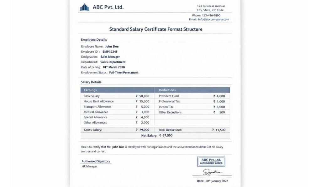 Standard Salary Certificate Format Structure