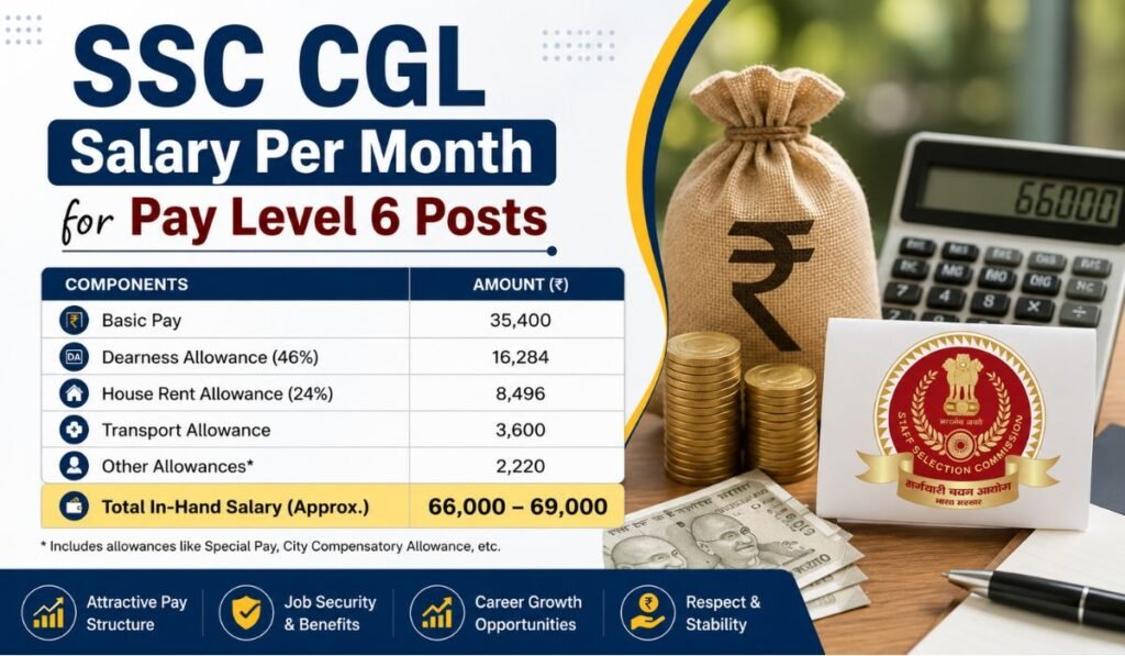 SSC CGL Salary Per Month for Pay Level 6 Posts